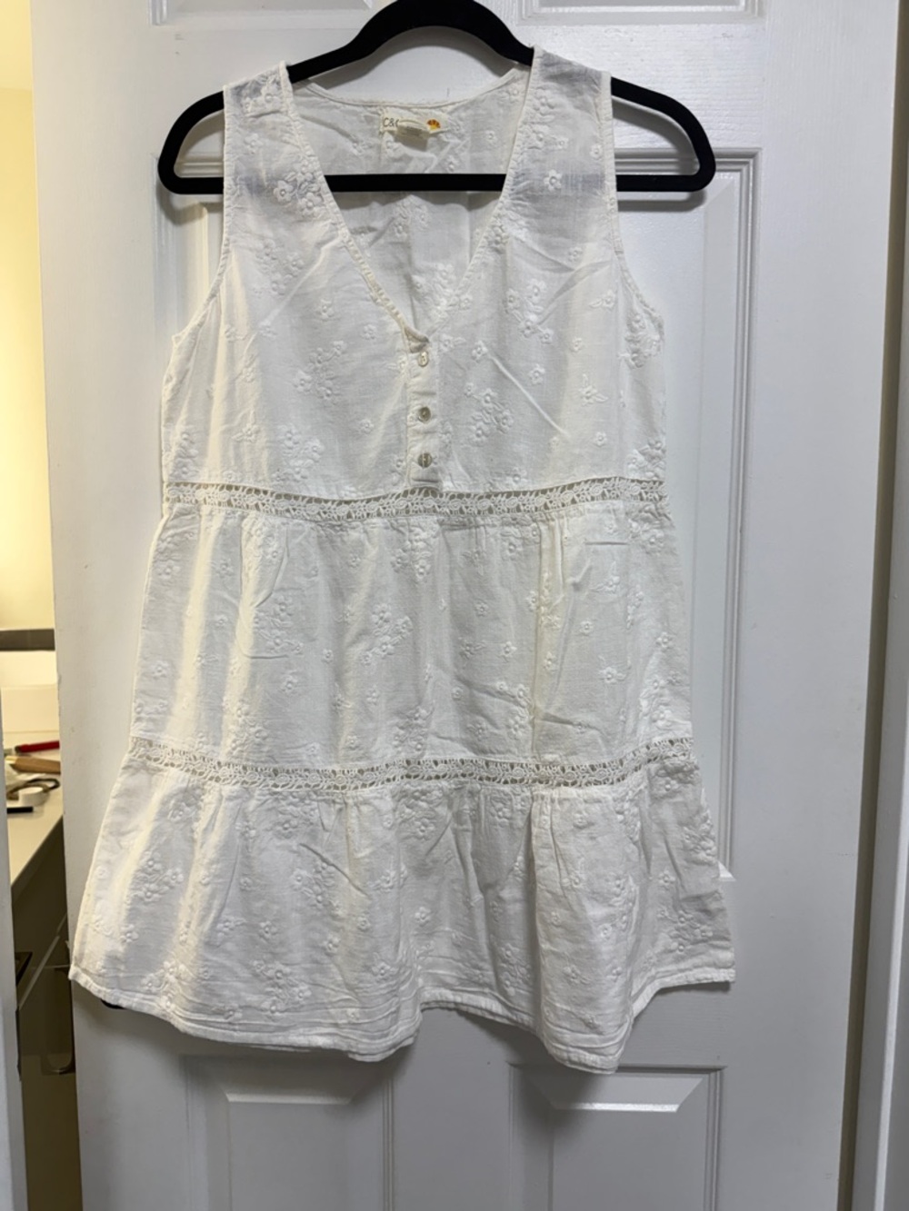 White Eyelet Tiered Sleeveless Dress